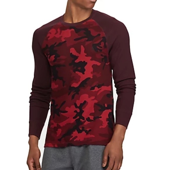Polo Ralph Lauren Burgundy Camo Thermal Shirt Size XL - Picture 1 of 11